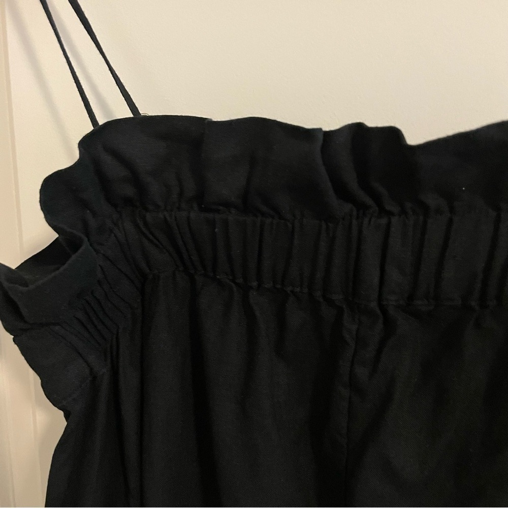 Banana Republic Linen Blend Wide Leg Ruffle Neckline Jumpsuit Black Size Small - Picture 7 of 14
